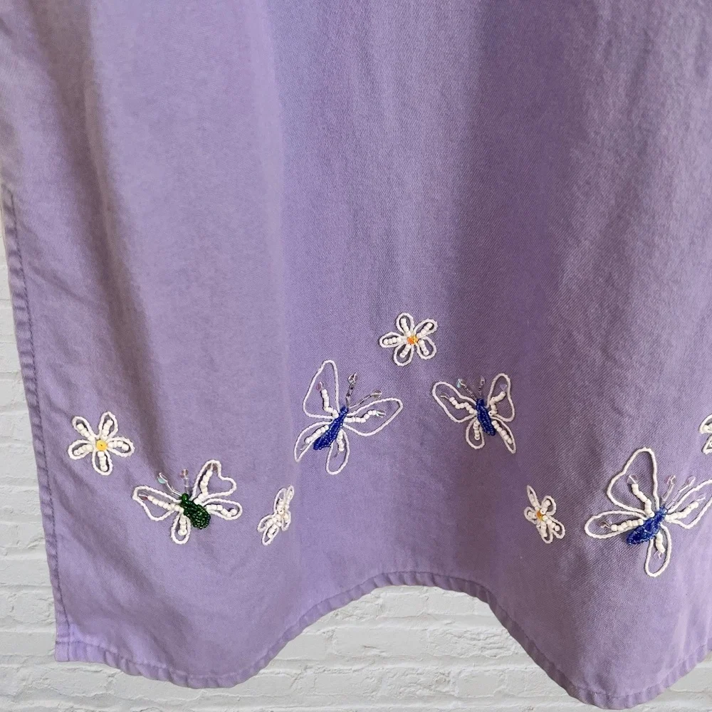 Mandal Bay Maxi Dress Med Purple Beaded Butterfly Cotton Sleeveless V-Neck EUC - Picture 6 of 7